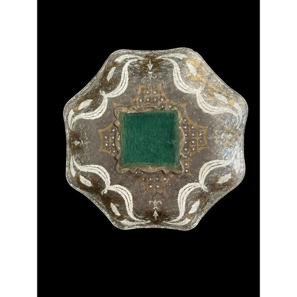 Vintage Ruffled Mid Century‎ Modern Texture Glass Sitting On A Metal Pedestal - Picture 3 of 3